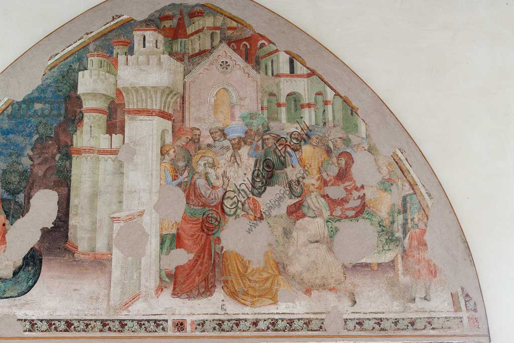 Ferrara, Pinacoteca Nazionale: fresco detached from the Church of San Domenico on the subject of the Stories of St. John the evangelist, by Maestro G.Z. (Michele dai Carri?), 15th century. Detail.