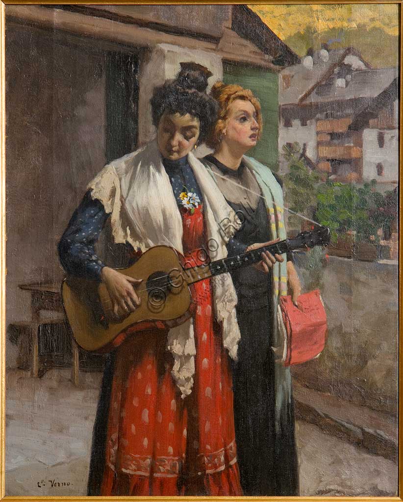 Collezione Assicoop - Unipol: Camillo Verno (1870 - 1942), "Festa dell'Uva a Chambave (Courmayeur)". Olio su tela, cm 56 x 45.