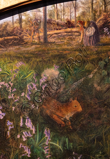  "La figlia del boscaiolo" (1860)  di Arthur Hughes (1832 - 1915); olio su tela. Particolare.