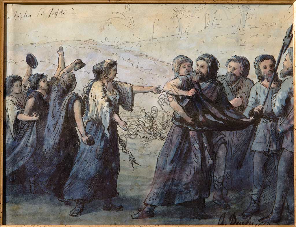 Collezione Assicoop - Unipol: Andrea Becchi (1848-1926), "La figlia di Efte". China acquerellata, cm. 31 x 23,5.