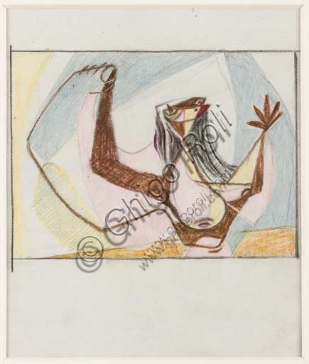 Collezione Assicoop - Unipol,  inv. n° 414: Enrico Prampolini (1894 - 1956), "Figura cosmica femminile". Pastello su carta, 1945.
