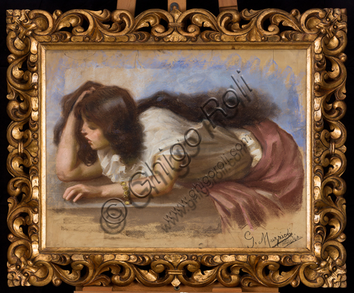 Collezione Assicoop - Unipol: Giovanni Muzzioli (1854 - 1894), "Figura femminile" (bozzetto morte Britannia), pastello.