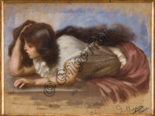 Collezione Assicoop - Unipol: Giovanni Muzzioli (1854 - 1894), "Figura femminile" (bozzetto morte Britannia), pastello.