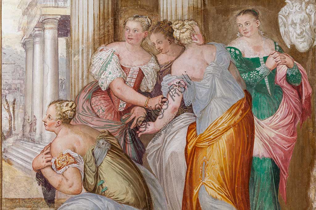 Thiene, Villa Porto Colleoni (also known as Castle in Thiene), Camerone: "The Clemency of Scipio", frescoes by Giovanni Antonio Fasolo (c. 1560-1565). Detail with female figures.