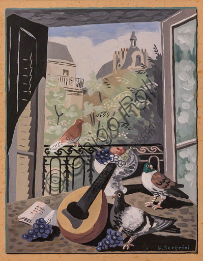 Museo Novecento: "The window and the doves"", by Gino Severini,1931. Tempera on paper.