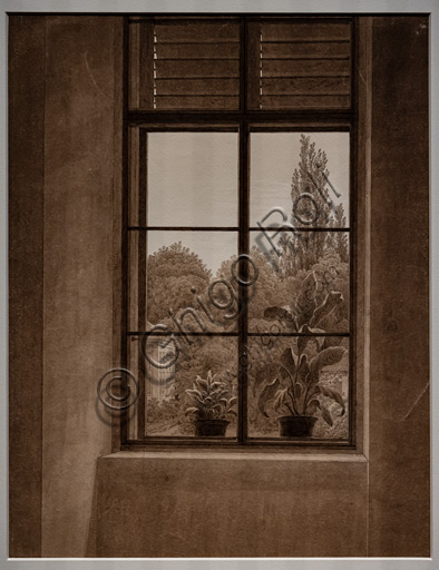 Caspar David Friedrich, "Finestra con vista su parco"; 1836-7, grafite e seppia su carta.