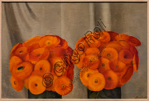 Museo Novecento: "Flowers (Dahlia)", by Antonio Donghi,1923. Oil painting on canvas.