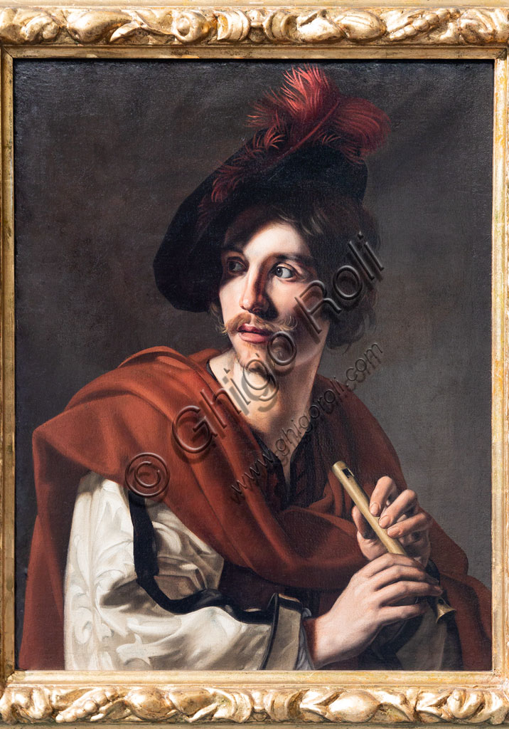 Brescia, Pinacoteca Tosio Martinengo: "Flautista", di Nicolas Tournier, 1626, olio su tela.