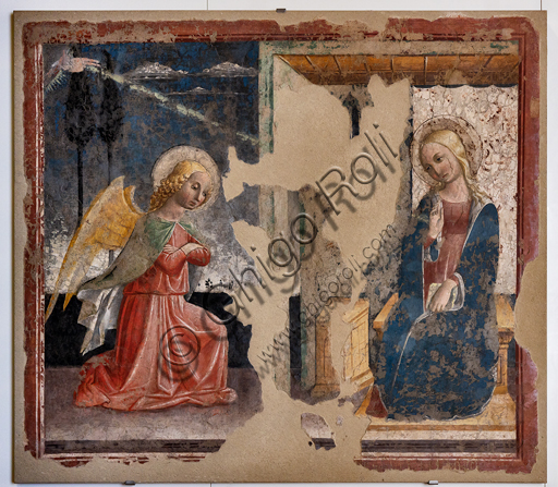  Foligno, Trinci Palace: Annunciation, detached fresco by Niccolò di Liberatore known as l'Alunno,  XV century.