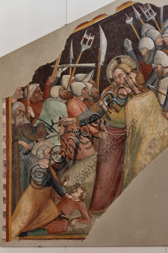 Foligno, Palazzo Trinci: Cattura di Cristo, affresco staccato di Maestro dell'abside destro di S. Francesco a Montefalco, fine XIV secolo. 