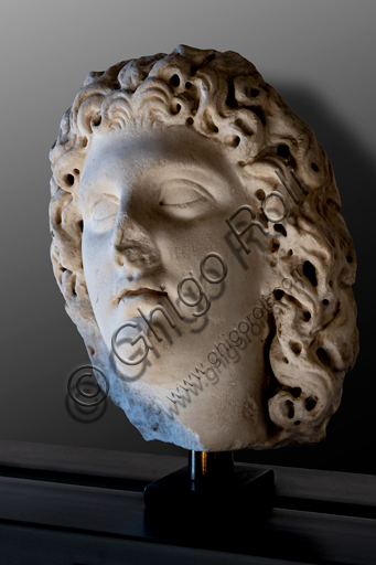 Foligno, Trinci Palace, Archaelogical Collection: one of the seven Roman heads that in the Middle Ages had been placed outside the painted Loggia to symbolize the Seven Ages of Man.  Portrait of ideal young divinity, or Youth (II century a.C).
