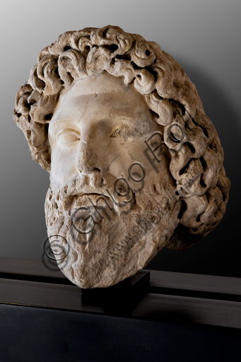  Foligno, Trinci Palace, Archaelogical Collection: one of the seven Roman heads that in the Middle Ages had been placed outside the painted Loggia to symbolize the Seven Ages of Man.  Portrait of Zeus or Aesculapius or Pluto, or Old Age (1st century a.C).