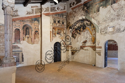  Foligno, Trinci Palace: the Loggia of Romulus and Remus on the lives of the legendary founders of Rome to whom, the Trinci, ideally wanted to reconnect. The decoration is entrusted to Gentile da Fabriano, the greatest exponent of international Gothic in Italy, with aids (Jacopo Bellini, Paolo Nocchi, Francesco Giambono from Bologna and Domenico da Padova's Battista), and realized the 1411 and 1412 trails.