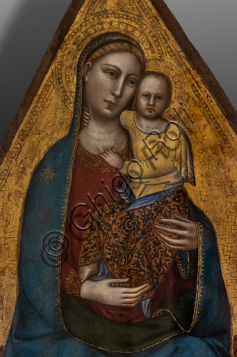 Foligno, Palazzo Trinci: Madonna in trono con Bambino, tavola dipinta a tempera su fondo oro, attribuita all'Orcagna, 1343 - 1368. 