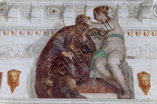 Maser, Villa Barbaro, Stanza del Cane, volta: "la Fortuna incorona il Merito, anche se addormentato". Affresco del Veronese (Paolo Caliari), 1560 - 1561.