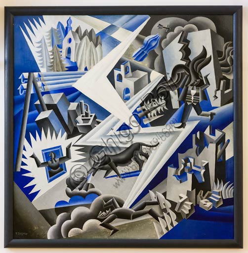 Rovereto, Casa Depero:  "Fulmine compositore", di Fortunato Depero, olio su tavola, 117x115 cm,  1926.Rovereto, Casa Depero:  "Fulmine compositore", by Fortunato Depero, oil painting, 117x115 cm,  1926.