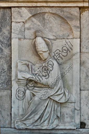 , Genoa, Duomo (St. Lawrence Cathedral), dome, tambour: “St. Gregory the Great”, figurative panel (XVI century).