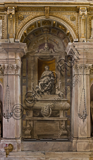 Genova, Duomo (Cattedrale di S. Lorenzo), interno, Cappella Lercari o del Santissimo Sacramento (abside settentrionale),  fianco meridionale: "Il munumento funebre di Costanza De Marini, moglie di Franco Lercari", di Luca Cambiaso, post 1569.