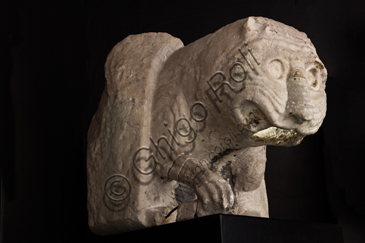 , Genova, Museum of the Treasure of the Saint Lawrence Cathedral: lion - shaped gargoyle from the façade of the Duomo (above the rose window).