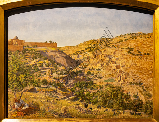  "Jerusalem and the Valley of Jehoshaphat from the hill of Evil Counsel",  (1854-55)  by Thomas Seddon (1821 - 1856);  oil painting on canvas. In this painting you can see the Mount of Olives and the Garden of Gethsemane (Jesus ' places).