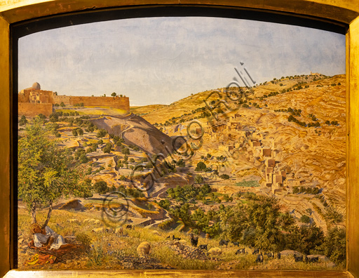 "Gerusalemme e la Valle di Giosafat dal Monte del Cattivo Consiglio", (1854-55)  di Thomas Seddon (1821 - 1856); olio su tela. In questo dipinto si vedono il Monte degli Olivi e l'Orto dei Getsemani (luoghi di Gesù).