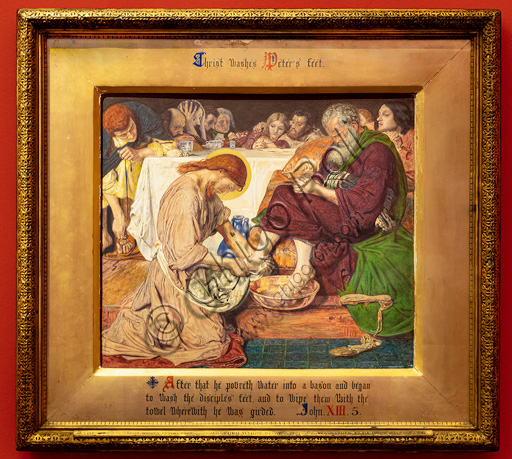  "Gesù lava i piedi di Pietro" (1857-8) di Ford Madox Brown (1821 - 93); acquerello su carta. Il personaggio con la testa tra le mani è William Homan Hunt; il discepolo biondo è Dante Gabriel Rossetti.