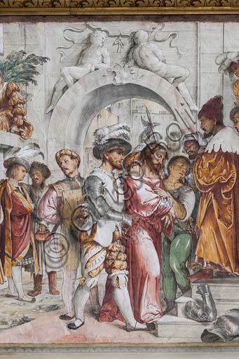 Cremona, Duomo (Cattedrale di S. Maria Assunta), interno, presbiterio, dodicesimo arcone: a sinistra "Gesù al cospetto di Ponzio Pilato", affresco di Girolamo Romanino, 1519.