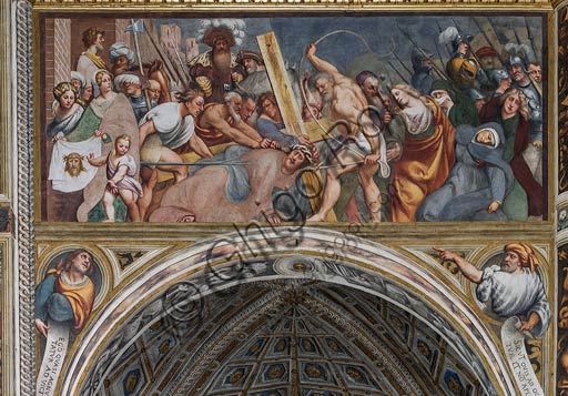 Cremona, Duomo (Cattedrale di S. Maria Assunta), interno,  navata mediana, quindicesimo arcone: "Gesù cade sotto la Croce", affresco del Pordenone (Giovan Antonio de' Sacchis), 1520.