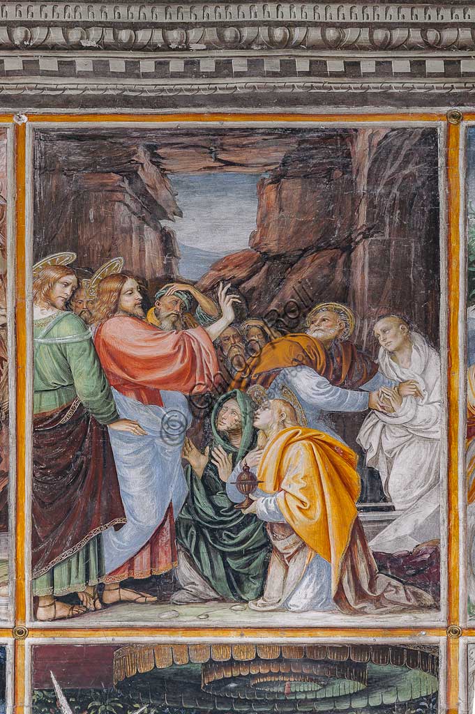Varallo Sesia, Church of Santa Maria delle Grazie: frescoes of the Gaudenzio Ferrari wall "The life and the Passion of Christ", by Gaudenzio Ferrari, 1513. Detail of "Christ resurrecting Lazarus by the gesture of his hand".