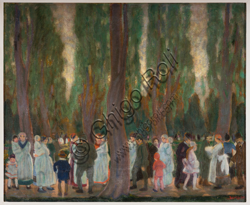 Assicoop - Unipol Collection: Aroldo Bonzagni (Ferrara, 1887 - 1918), "At the Public Gardens", Oil painting.