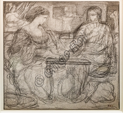  Sketch of two seated figures for "The Backgammon Players" (1861) by Edward Coley Burne - Jones  (1833 - 1898); graphite  on paper.