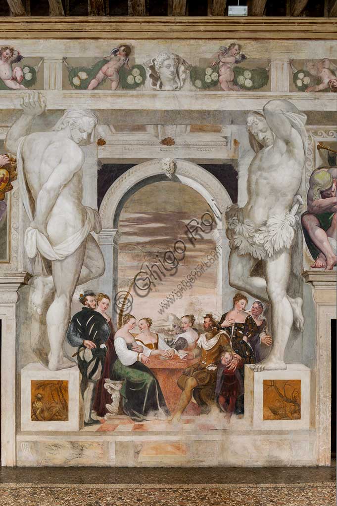 Caldogno, Villa Caldogno, salone:  "Gioco di Carte". Affresco di Giovanni Antonio Fasolo, ca. 1570.