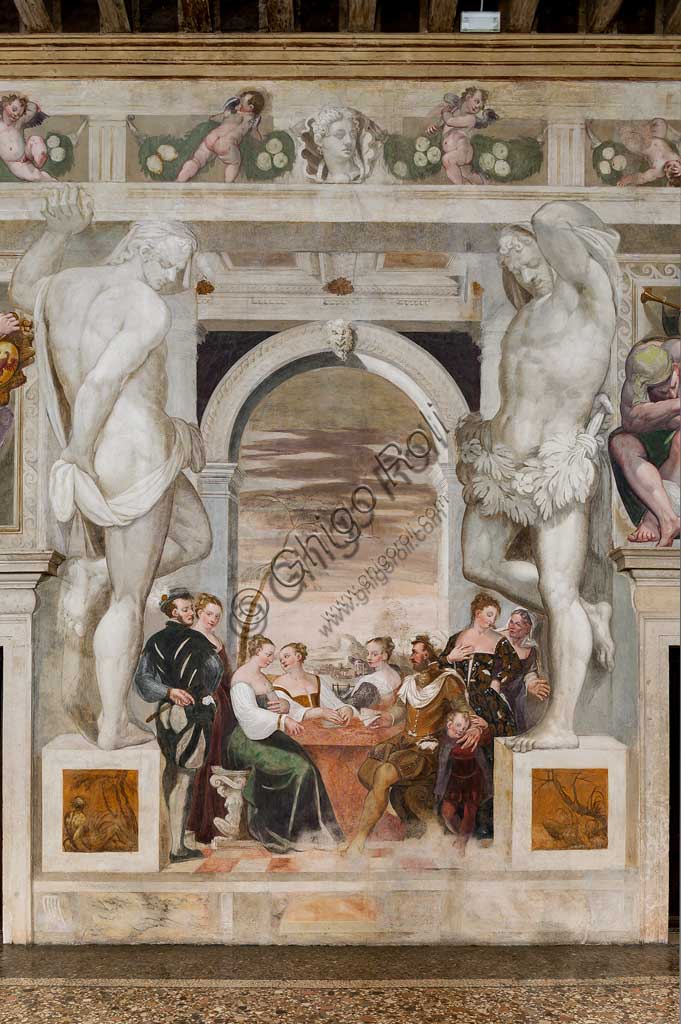 Caldogno, Villa Caldogno, main hall:  "Card Game". Fresco by Giovanni Antonio Fasolo, about 1570.