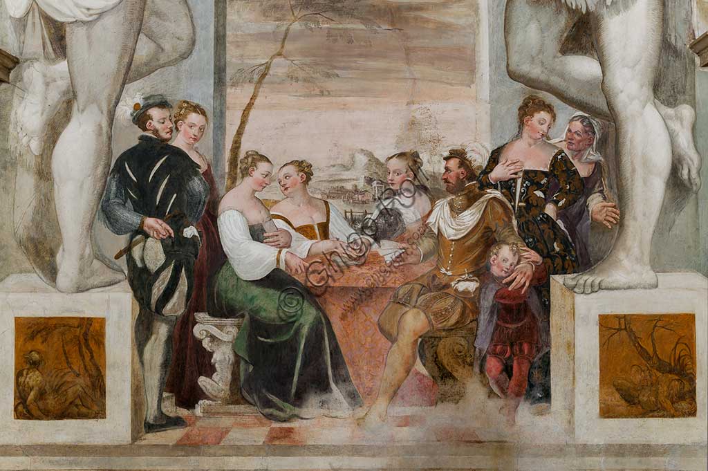 Caldogno, Villa Caldogno, salone:  "Gioco di Carte". Affresco di Giovanni Antonio Fasolo, ca. 1570.