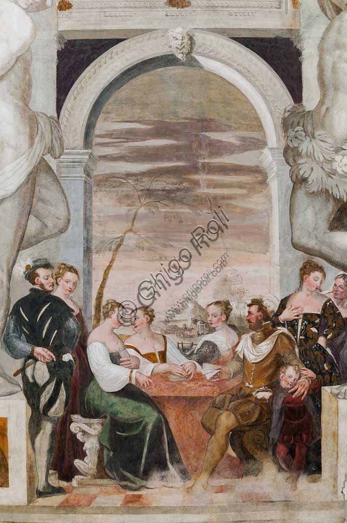 Caldogno, Villa Caldogno, salone:  "Gioco di Carte". Affresco di Giovanni Antonio Fasolo, ca. 1570.