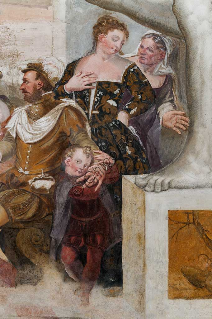 Caldogno, Villa Caldogno, main hall:  "Card Game". Fresco by Giovanni Antonio Fasolo, about 1570. Detail.