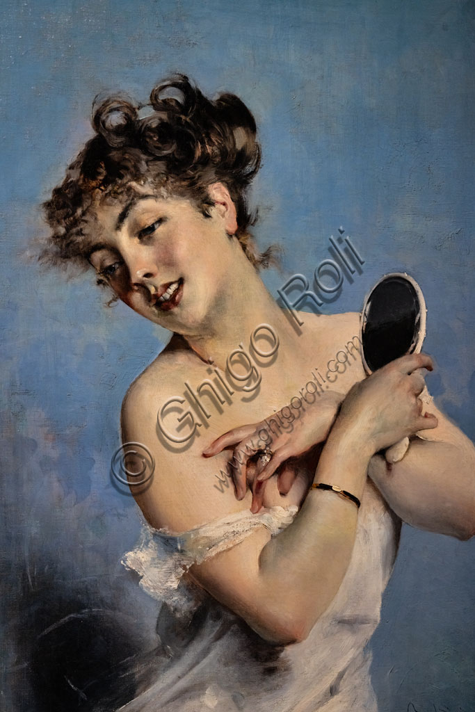 “Giovane donna in déshabillé”, di Giovanni Boldini, 1880, olio su tela.Particolare.