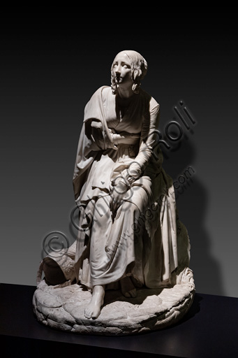 Giovanni Pandiani:  "The widow of the soldier", sculpture in marble, 1851.