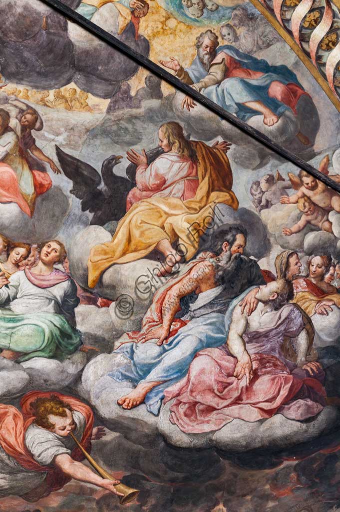 Basilica di San Prospero, abside: "Giudizio finale", affresco di Camillo Procaccini (1585 - 1587). Particolare con angeli musicanti.