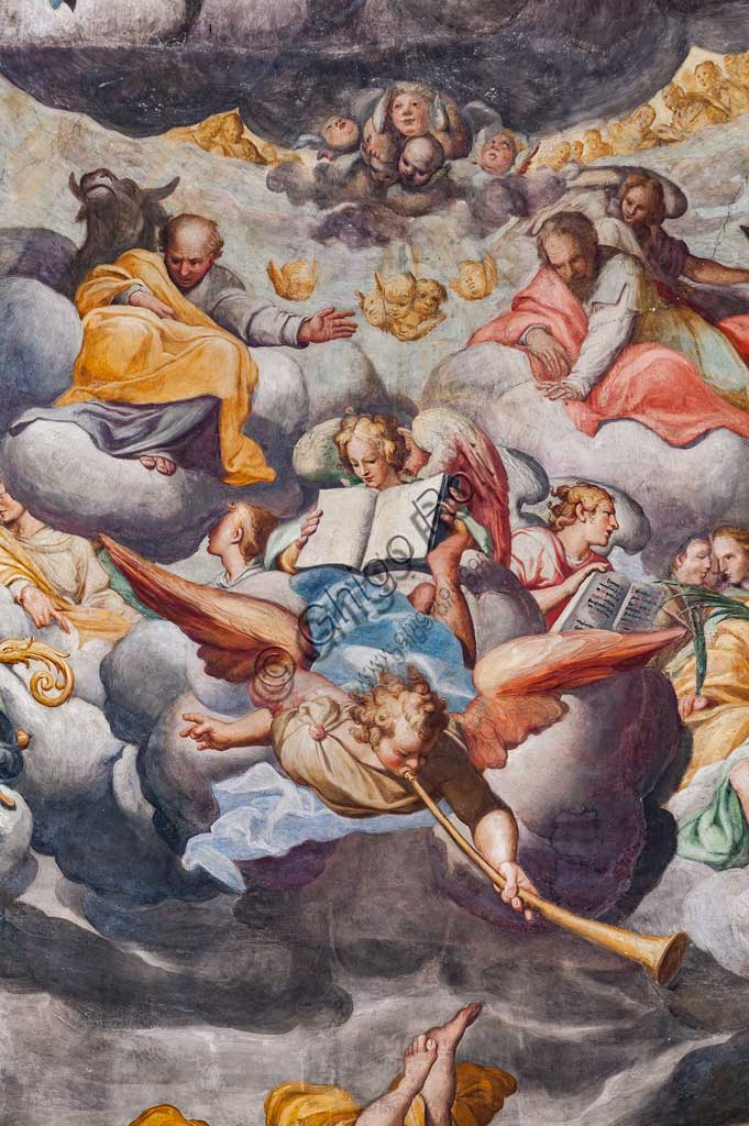 Basilica di San Prospero, abside: "Giudizio finale", affresco di Camillo Procaccini (1585 - 1587). Particolare con angeli musicanti.