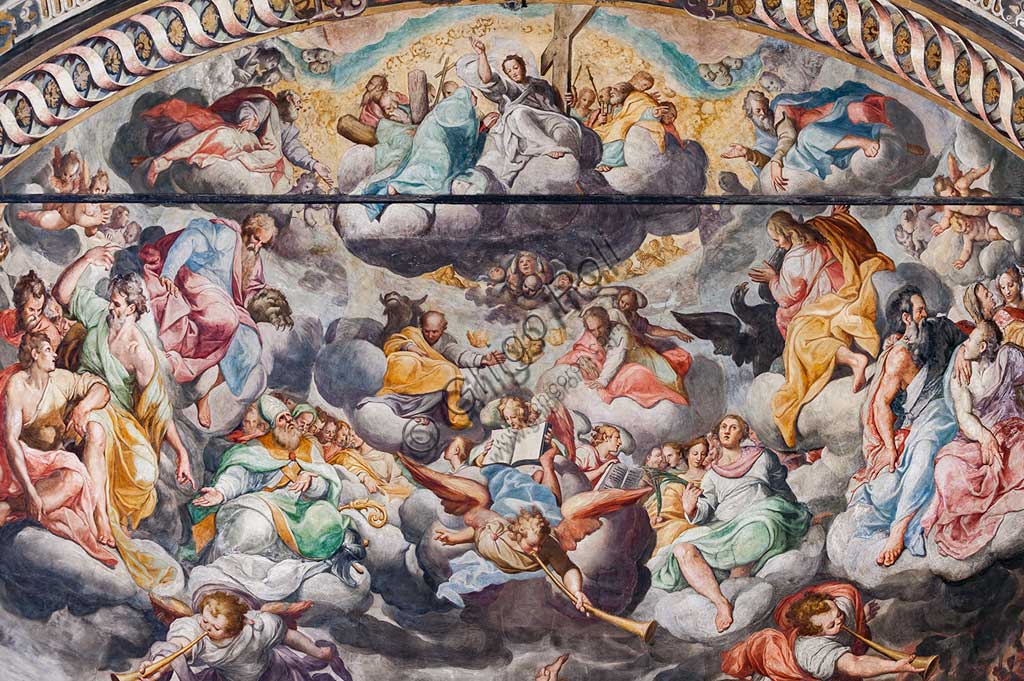 Basilica of St Prospero, the apse: "Finale Judgement", fresco by Camillo Procaccini  (1585 - 1587). Detail with angels playing music.