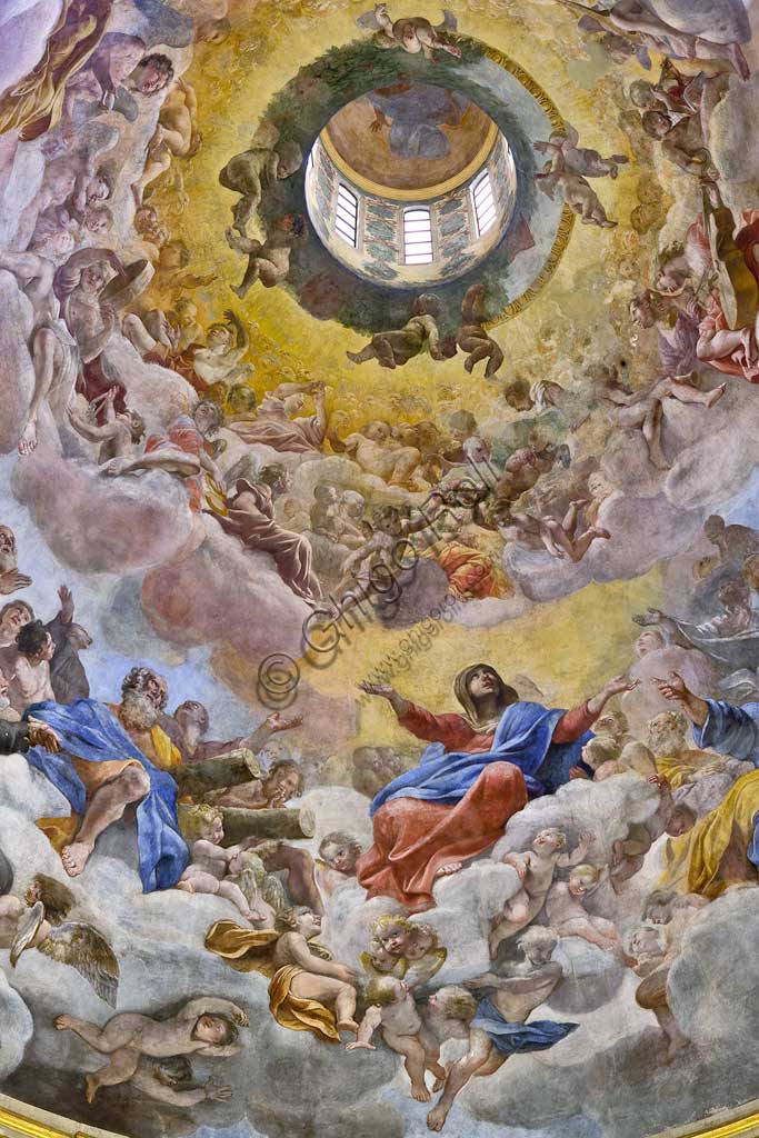 Basilica of St Andrew della Valle: the dome vault with "Glory of Paradise", fresco by Giovanni Lanfranco, 1625 - 28. Detail.