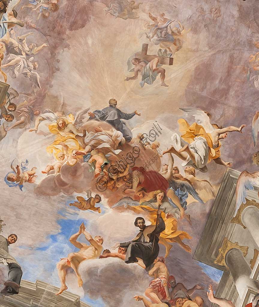 Roma, Chiesa di S. Ignazio di Loyola, interno:  la volta della navata centrale con il grande affresco "Gloria di S. Ignazio"  di Andrea Pozzo, 1685. Particolare.