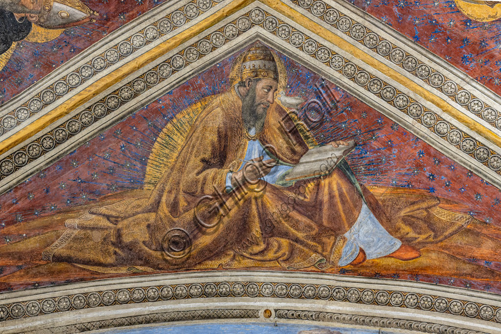 “The Four Doctors of the Church”, frescoes by Cosimo Rosselli (1485-1486) in the vault of the chapel of the Miracle of the Sacrament.Detail with St. Gregory the Great.Florence, Church of St. Ambrose.