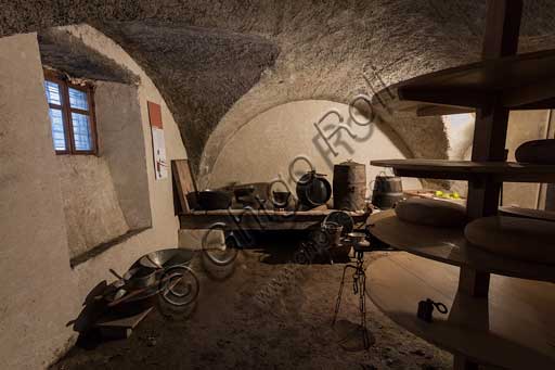   Gressoney La Trinité, Walser Ekomuseum, Purohus (farmhouse): the cellar with the cheese racks.