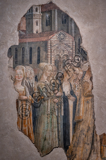 Perugia, Galleria Nazionale dell'Umbria, Cappella dei Priori: Ciclo dedicato alle Storie di S. Ludovico di Tolosa e S. Ercolano, eseguite tra il 1454 e il 1480. Affresco. Il ciclo è caratterizzato da vedute e monumenti della Perugia del Quattrocento. Particolare con gruppo di donne. 