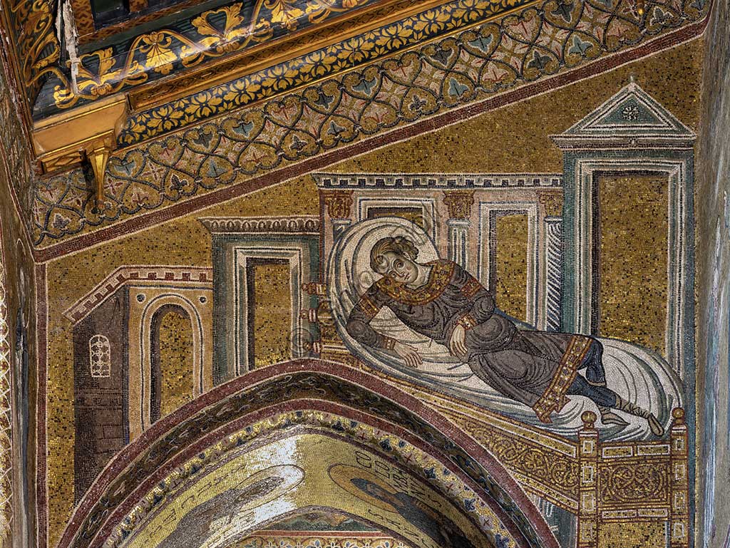 Monreale, Duomo: "Guarigione del figlio del centurione". Mosaico bizantino, XII - XIII sec. nella navata settentrionale.