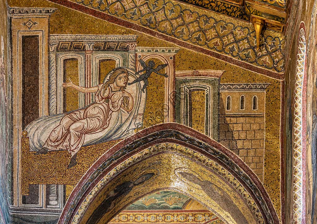 Monreale, Duomo: "Guarigione della cananea". Mosaico bizantino, XII - XIII sec. nella navata meridionale.