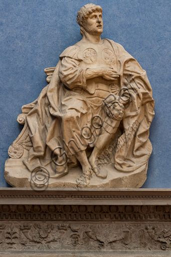 Seguace di Giovan Antonio Amadeo: serie di "guerrieri abbigliati all'antica, Achille", metà XV secolo, marmo.
