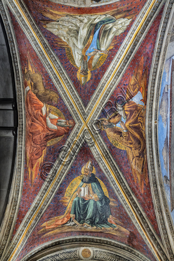 “The Four Doctors of the Church”, frescoes by Cosimo Rosselli (1485-1486) in the vault of the chapel of the Miracle of the Sacrament.Florence, Church of St. Ambrose.